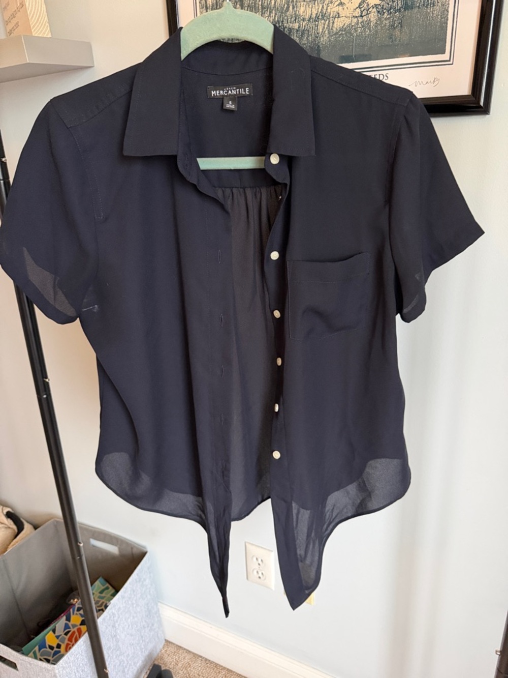 J.CREW Mercantile Navy Sheer Button-Up Shirt